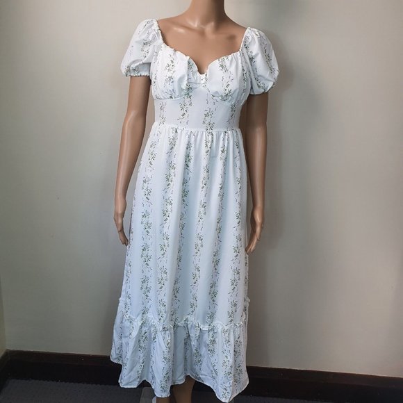 DON'T BUY VINTAGE Floral midi dress Peasant prairie Sze 8/10 white frill hem - Picture 5 of 8